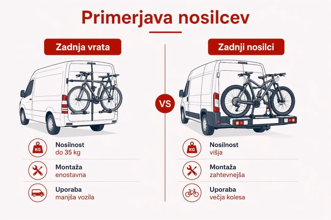 Pregled različnih vrst nosilcev za kolesa, primernih za avtodome – infografika za lažjo primerjavo