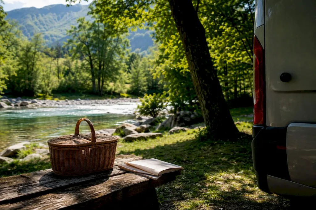 Kamp-prikolica na mirnem slovenskemu kampu