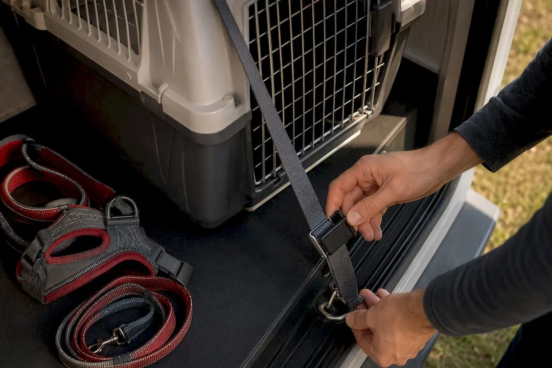 Roke pritrdijo pasji transportni boks