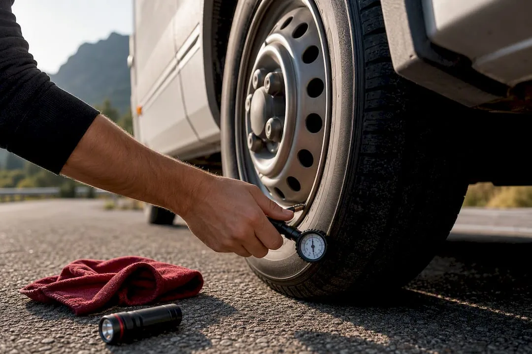 Checking campervan tyre pressure