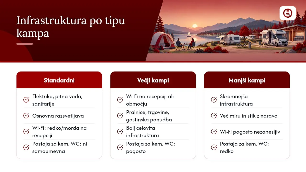 Infrastructure and services available at Slovenian campsites — overview diagram