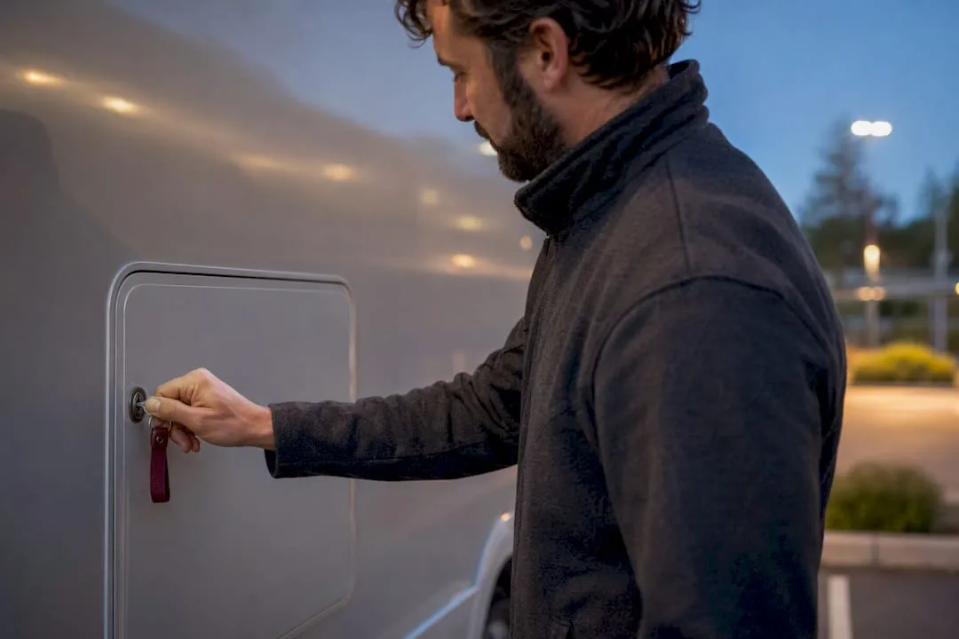 Locking an exterior motorhome storage compartment