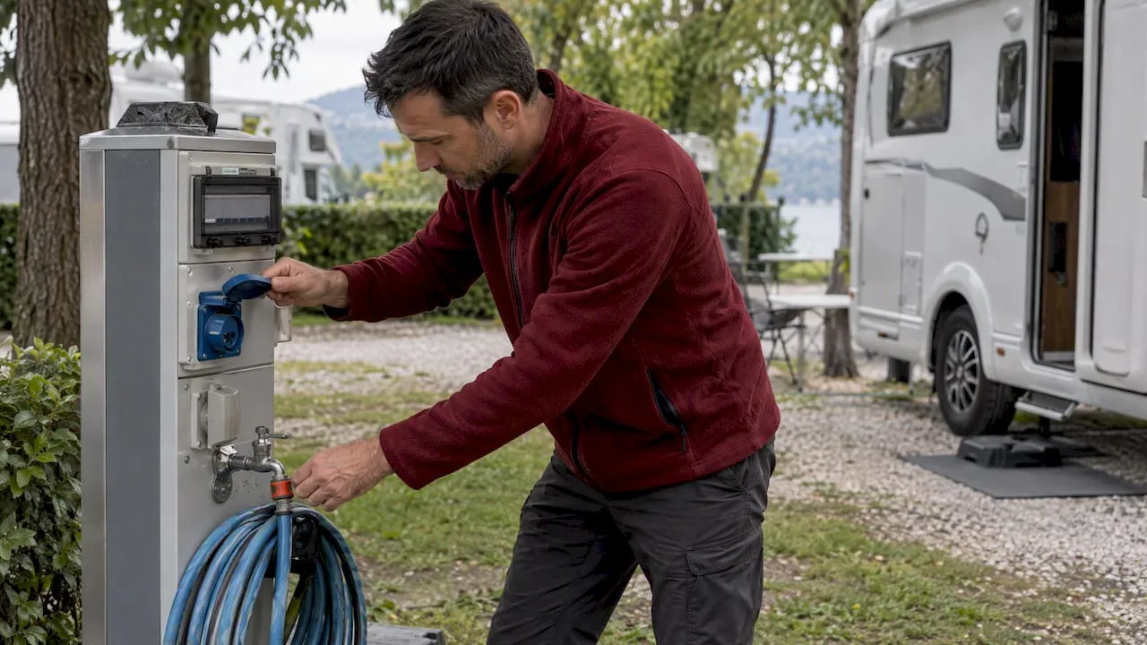 Preverjanje elektrike in vode na kampirni parceli