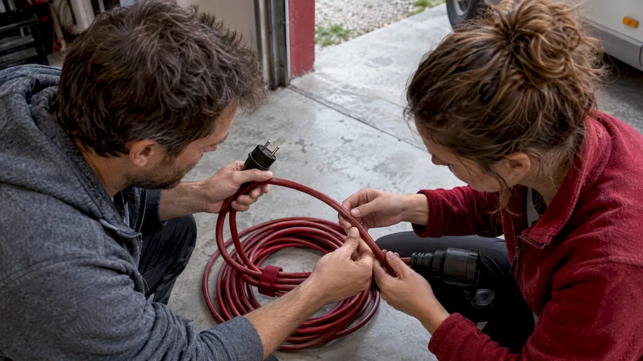 Overview of insulation and plugs on a camping cable