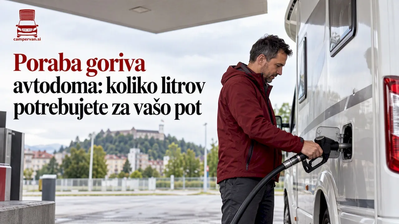 Avtodom, ki toči gorivo na bencinskem servisu