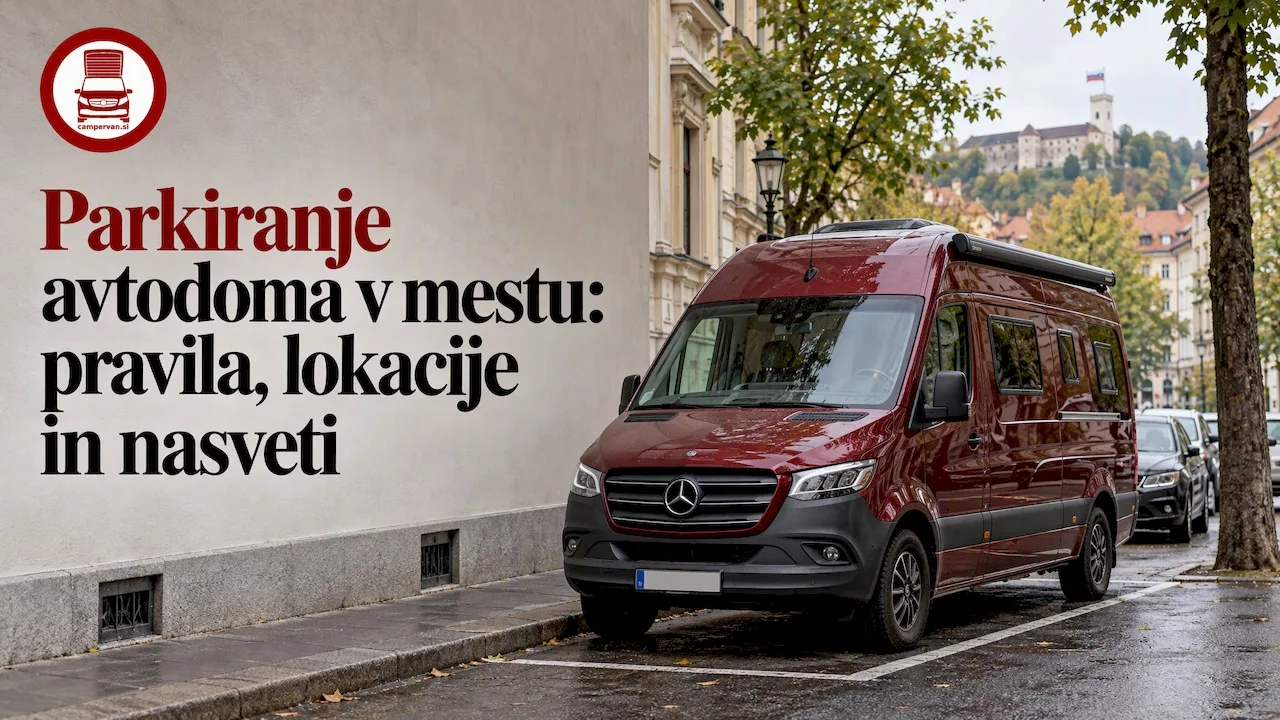 Burgundski avtodom na mestnem parkirišču